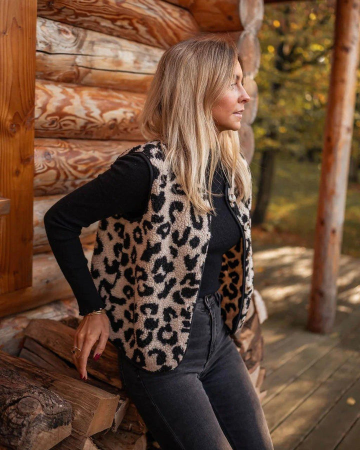 Astrid - Leopardíkový Pletený Vesta